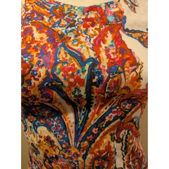 Zara Dress Floral Bright Paisley Stretchy V Neck Cotton Short Sleeve Size XS EUC - Picture 3 of 16